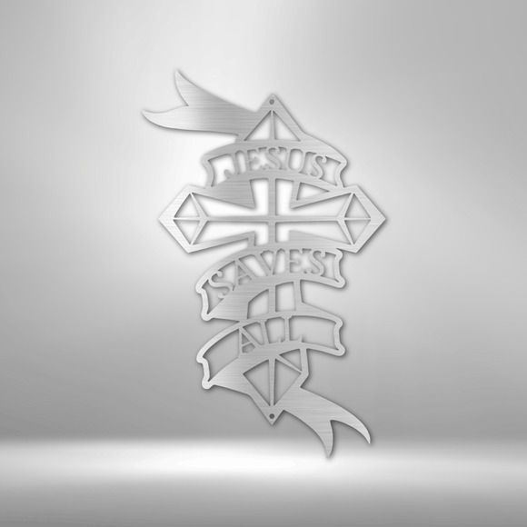 Scripture Sign Jesus Saves All Steel Sign Laser Cut Powder Coated Home & Office